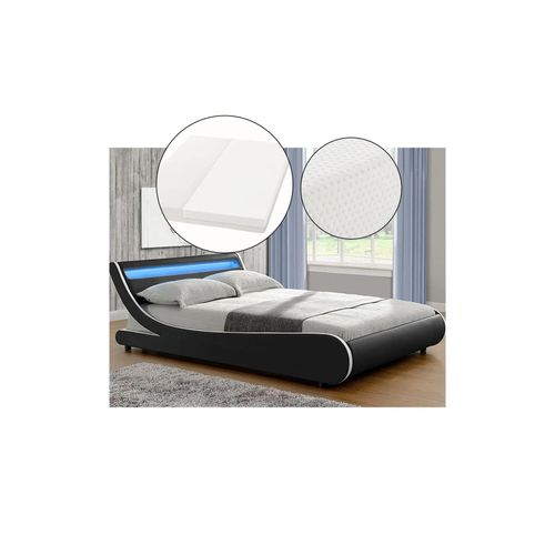 4260565521310 - Polsterbett Valencia 140 x 200 cm mit Matratze Lattenrost & led Beleuchtung - Kunstleder & Holz - Bett Bettgestell Jugendbett schwarz - Juskys 4260565521310 - Polsterbett Valencia 140 x 200 cm mit Matratze Lattenrost & led Beleuchtung - Kunstleder & Holz - Bett Bettgestell Jugendbett schwarz - Juskys