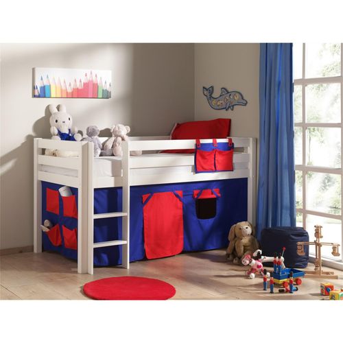 5420070212403 - Spielbett Kinderzimmer PINOO-12 mit Textilset Domino und Leiter in Kiefer massiv weiß lackiert B H T ca 210 114 106 cm - weiß 5420070212403 - Spielbett Kinderzimmer PINOO-12 mit Textilset Domino und Leiter in Kiefer massiv weiß lackiert B H T ca 210 114 106 cm - weiß