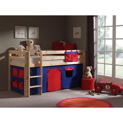 5420070212274 - Lomadox - Kinderzimmer Spielbett PINOO-12 mit Textilset Domino in Kiefer massiv natur lackiert b h t ca 210 114 106 cm - braun