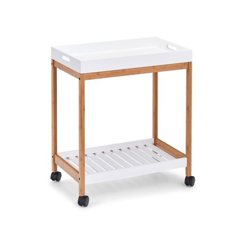4250648962840 - Beistellwagen mit Tablett weiß Bambus MDF 4250648962840 - Beistellwagen mit Tablett weiß Bambus MDF