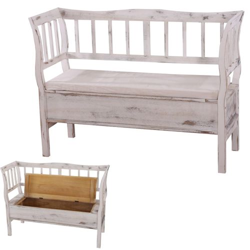 4052826164929 - Sitzbank H207 Bank Truhenbank Holzbank Aufbewahrungstruhe Staufach Kissen Holz 119cm ~ weiß shabby 4052826164929 - Sitzbank H207 Bank Truhenbank Holzbank Aufbewahrungstruhe Staufach Kissen Holz 119cm ~ weiß shabby
