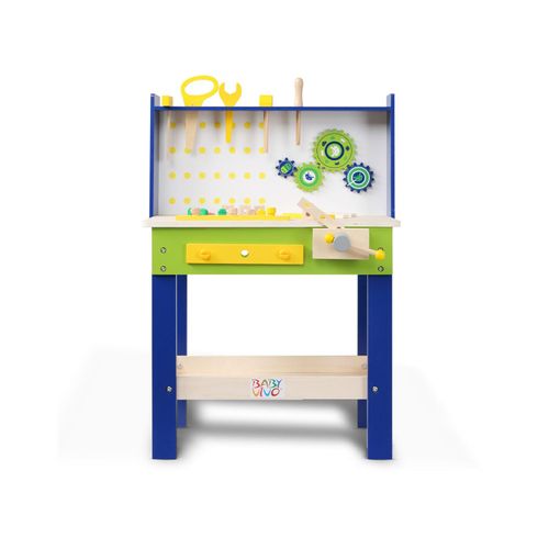 4260595753378 - Spielwerkbank Werkbank für Kinder aus Holz - Luigi mit drehbaren Zahnrädern und 29 Teilen Zubehör - Baby Vivo 4260595753378 - Spielwerkbank Werkbank für Kinder aus Holz - Luigi mit drehbaren Zahnrädern und 29 Teilen Zubehör - Baby Vivo