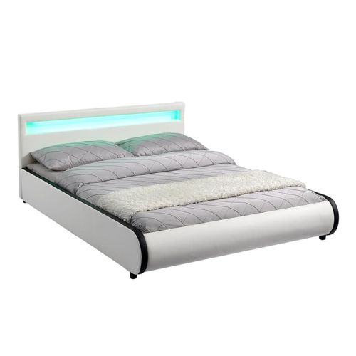 4260304764480 - Polsterbett Sevilla – Bettgestell mit Lattenrost & led Beleuchtung im Kopfteil – Kunstleder & Holz – Bett Doppelbett - 180 x 200 cm - weiß - Juskys