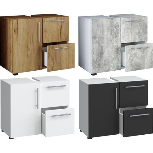 4051814372148 - Holz Waschbeckenunterschrank Badschrank Maße H 51 x B 61 x T 32 cm 1 Drehtür 2 große Schubladen modernes Badezimmermöbel - Flandu
