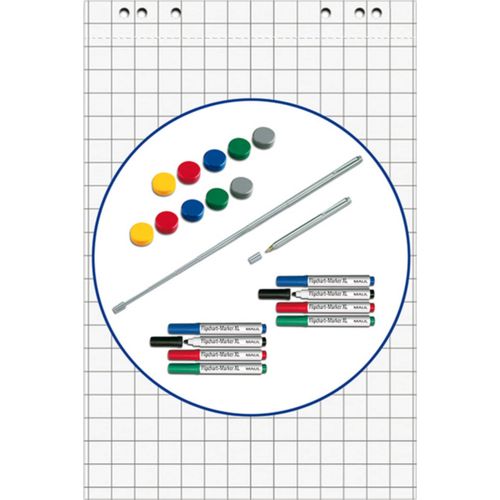 4002390048729 - MAUL Starter-Set für Flipchart Block Marker Magnete und Kugelschreiber