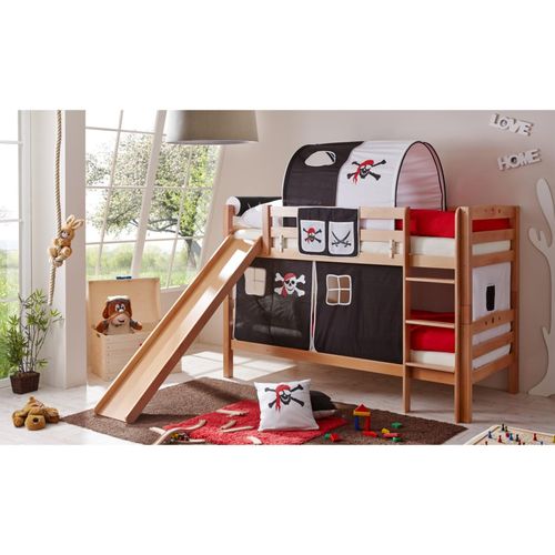 4251105902737 - Ticaa Etagenbett mit Rutsche Lupo Buche massiv Natur Pirat schwarz-weiß