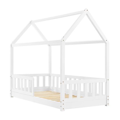 4260565524205 - Kinderbett Marli 80 x 160 cm mit Rausfallschutz Lattenrost und Dach - Hausbett für Kinder aus Massivholz - Bett in Weiß - Juskys 4260565524205 - Kinderbett Marli 80 x 160 cm mit Rausfallschutz Lattenrost und Dach - Hausbett für Kinder aus Massivholz - Bett in Weiß - Juskys