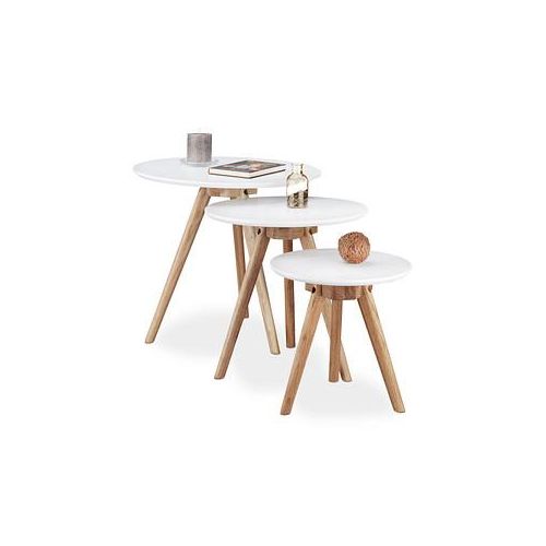 4052025206444 - Beistelltisch 3er Set Tischbeine aus Walnuss-Holz weiße Tischplatte 50 40 und 32 cm im nordischen Design weiß   natur - Relaxdays