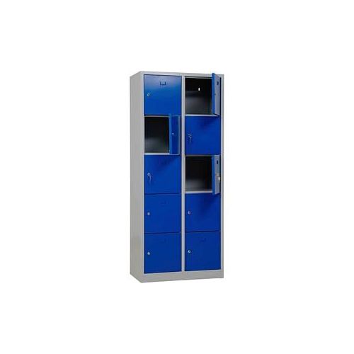 4260090175330 - Schließfachschrank 106956 Metall 2 Abteile mit 10 Fächern abschließbar 80x190cm (BxH) blau 4260090175330 106956