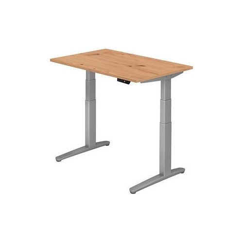 4032062189030 - HAMMERBACHER XBHM12 elektrisch höhenverstellbarer Schreibtisch asteiche rechteckig C-Fuß-Gestell silber 1200 x 800 cm