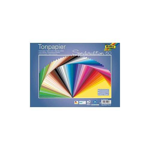 4001868049183 - Folia Tonpapier - 50 Blatt Bastelpapier in 50 Farben zum Basteln Bemalen & Falten  130g m  25 x 35cm Tonpapier  Bastelbedarf für Schule & Hobby