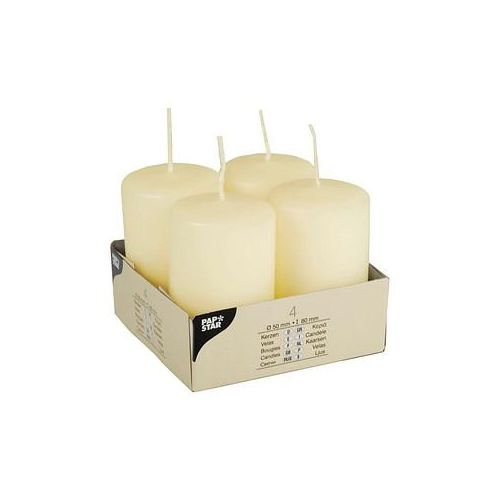 4002911153611 - Ivory Stumpenkerzen 1 Packung = 4 Stück Farbe elfenbein Ø 50 mm Höhe 80 mm Brenndauer ca 9 Stunden