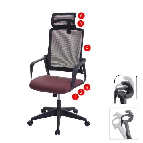 4057651395845 - Bürostuhl MCW-J52 Drehstuhl Schreibtischstuhl ergonomisch Kopfstütze Kunstleder ~ bordeaux-rot
