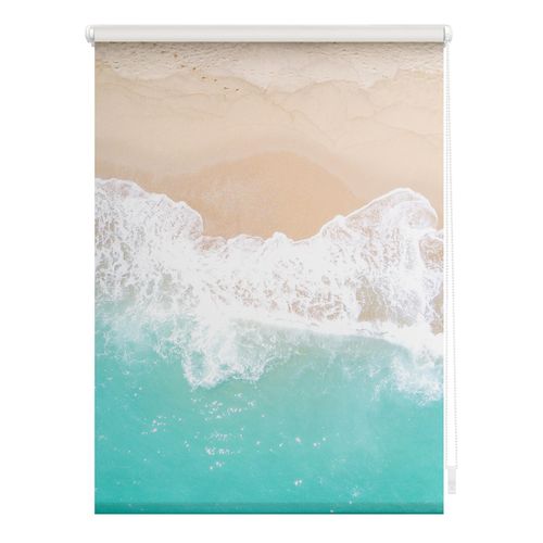 4250434139272 - Seitenzugrollo ORIGINAL Rollo Klemmfix ohne Bohren Verdunkelung The Beach - Türkis Beige Rollos Gr 150 cm stufenlos positionierbar 80 cm blau (türkis beige weiß) Verdunkelungsrollos