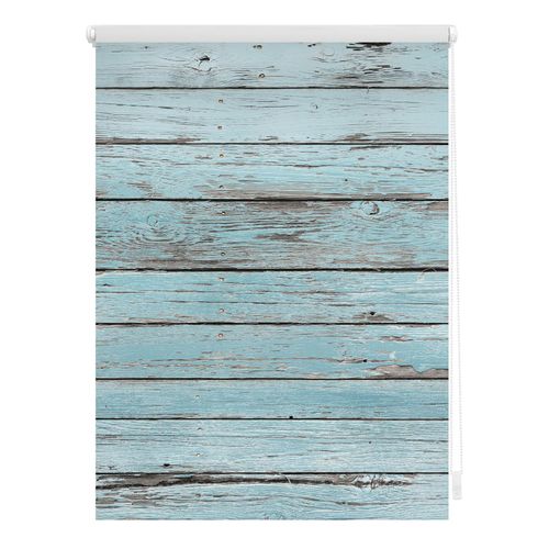 4251369834560 - Seitenzugrollo ORIGINAL Rollo Klemmfix ohne Bohren Verdunkelung Bretter-Vintage Rollos Gr 150 cm stufenlos positionierbar 90 cm blau (petrol weiß) Kinder Kinderzimmer-Rollos