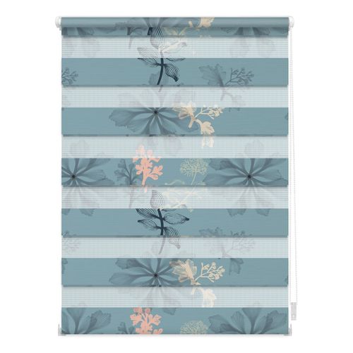 4251369825353 - Doppelrollo ORIGINAL Duo Rollo Klemmfix ohne Bohren blickdicht Aqua Floral - Blau Rollos Gr 150 cm stufenlos positionierbar 45 cm blau (blau weiß) Doppelrollos
