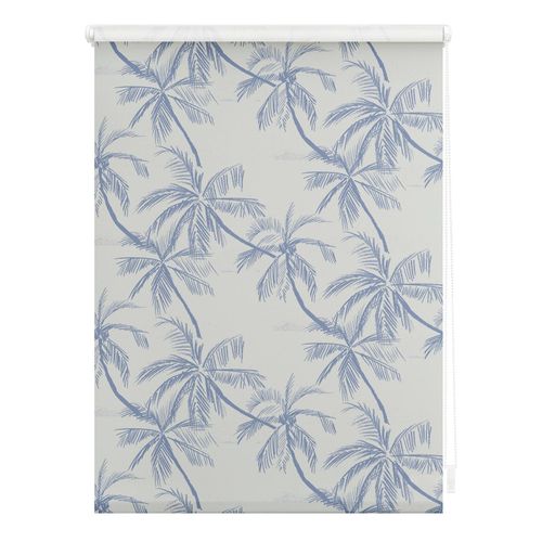 4251369826275 - Seitenzugrollo ORIGINAL Rollo Klemmfix ohne Bohren blickdicht Blueprint Palms - Blau Rollos Gr 150 cm stufenlos positionierbar 80 cm blau (blau weiß) Kinder Kinderzimmer-Rollos
