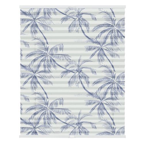 4251369829153 - Plissee ORIGINAL Plissee Klemmfix ohne Bohren blickdicht Blueprint Palms - Blau blau (blau weiß weiß) Plissees Kinder 130cm zweiseitig verschiebbar 80cm Obermaterial 100% Polyester B80cm H130cm