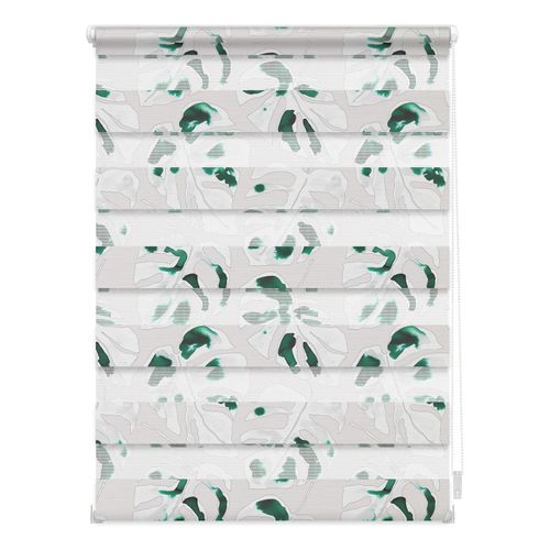 4251369825636 - Doppelrollo ORIGINAL Duo Rollo Klemmfix ohne Bohren blickdicht Monstera - Schwarz grün (grün weiß) Rollos 150cm stufenlos positionierbar 90cm Polyester B90cm H150cm
