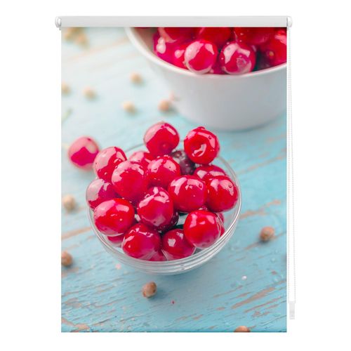 4251369835338 - Seitenzugrollo ORIGINAL Rollo Klemmfix ohne Bohren Verdunkelung Kirschen - Rot Rollos Gr 100 cm stufenlos positionierbar 150 cm rot (rot weiß) Kinder Kinderzimmer-Rollos