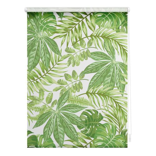 4250434138343 - Seitenzugrollo ORIGINAL Rollo Klemmfix ohne Bohren Verdunkelung Blätter - Grün Rollos Gr 150 cm stufenlos positionierbar 60 cm grün (grün weiß) Verdunkelungsrollos