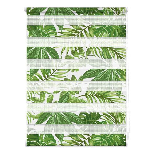 4250434139838 - Doppelrollo ORIGINAL Duo Rollo Motiv Blätter Rollos Gr 150 cm 90 cm grün Doppelrollos