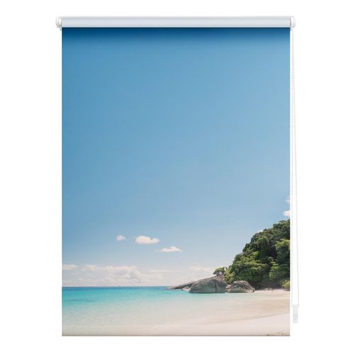 4251369833655 - Seitenzugrollo ORIGINAL Rollo Klemmfix ohne Bohren Verdunkelung Südseeinsel - Blau Rollos Gr 70 cm stufenlos positionierbar 150 cm blau (blau weiß) Verdunkelungsrollos
