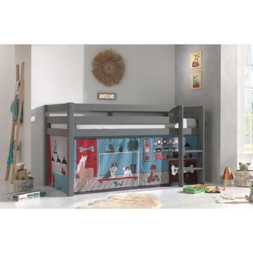 5420070236508 - VIPACK - Halbhohes Bett PINO mit Textilset Pet Shop Ausf Kiefer massiv grau lackiert 5420070236508 - VIPACK - Halbhohes Bett PINO mit Textilset Pet Shop Ausf Kiefer massiv grau lackiert