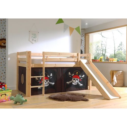 5420070236614 - VIPACK - Halbhohes Bett PINO mit Rutsche und Textilset Caribian Pirate Ausf Kiefer massiv natur 5420070236614 - VIPACK - Halbhohes Bett PINO mit Rutsche und Textilset Caribian Pirate Ausf Kiefer massiv natur