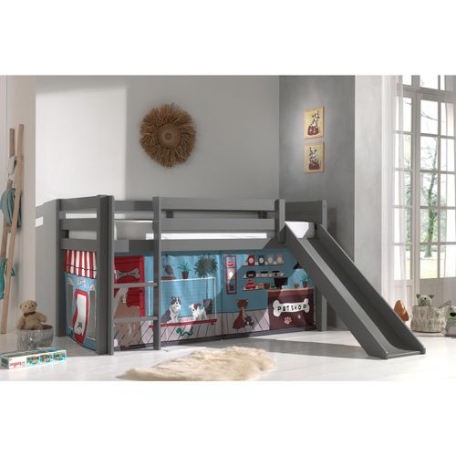 5420070236713 - VIPACK - Halbhohes Bett PINO mit Rutsche und Textilset Pet Shop Ausf Kiefer massiv grau lackier