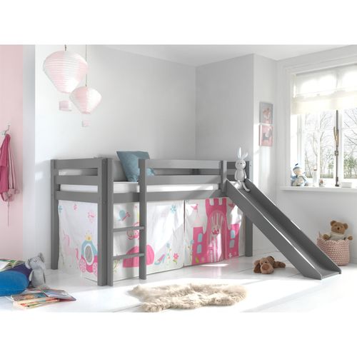5420070234894 - VIPACK - Spielbett Pino inkl Rutsche mit Textilset Vorhang Princes Ausf Kiefer massiv grau lack 5420070234894 - VIPACK - Spielbett Pino inkl Rutsche mit Textilset Vorhang Princes Ausf Kiefer massiv grau lack