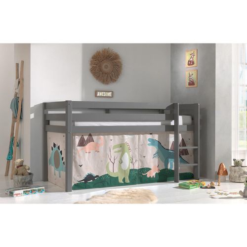 5420070236522 - VIPACK - Halbhohes Bett PINO mit Textilset Dino Ausf Kiefer massiv grau lackiert