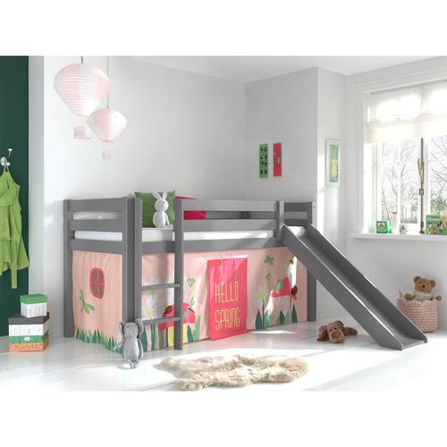 5420070234856 - VIPACK - Spielbett Pino inkl Rutsche mit Textilset Vorhang Spring Ausf Kiefer massiv grau lacki 5420070234856 - VIPACK - Spielbett Pino inkl Rutsche mit Textilset Vorhang Spring Ausf Kiefer massiv grau lacki