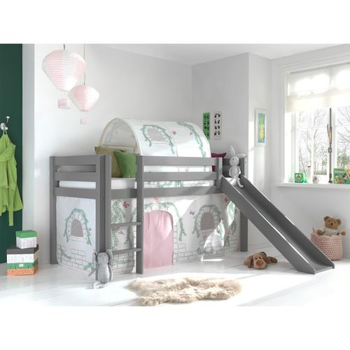 5420070234986 - Spielbett Pino inkl Rutsche mit Textilset Vorhang und Tunnel Birdy Ausf Kiefer massiv grau lack 5420070234986 - Spielbett Pino inkl Rutsche mit Textilset Vorhang und Tunnel Birdy Ausf Kiefer massiv grau lack