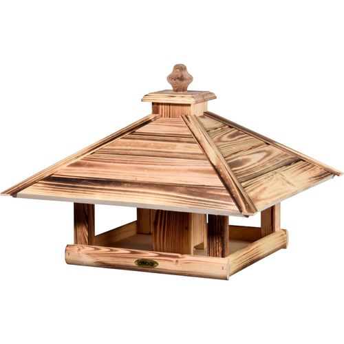 4055894180082 - DOBAR GREEN LABEL Vogelhaus Lumbre Tierhäuser BxTxH 50x50x36 cm mit Futtersilo im Inneren Kiefer geflammt braun (braun natur holzfarben) Deko