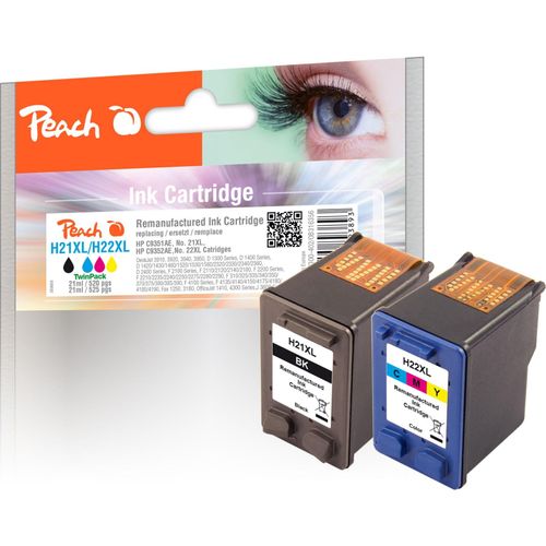 7640155893893 - HP 21 XL 2 Druckköpfe XL (bk col) ersetzt HP No 21XL No 22XL SD367AE C9351AE C9352AE für zB HP DeskJet F 4180 HP PSC 1400 HP Fax 1250 (wiederaufbereitet)