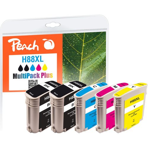 7640164826608 - HP 88 XL 5 Druckerpatronen XL (2*bk c m y) ersetzt HP No 88XL C9391AE C9392AE C9393AE C9396AE*2 für zB HP OfficeJet Pro K 5300 (wiederaufbereitet)