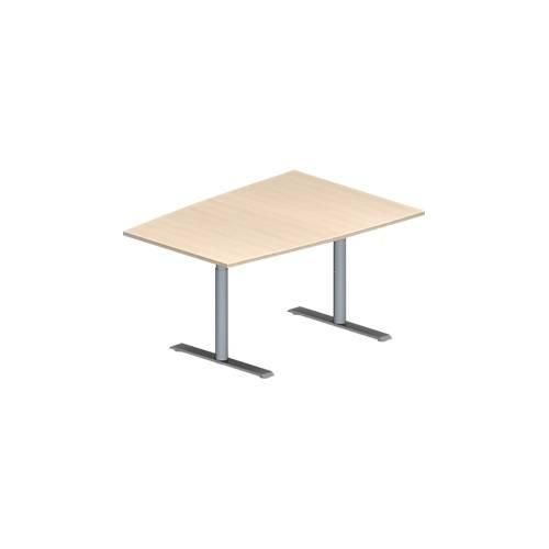 4251898815054 - Genius Konferenztisch MODENA FLEX Tonne T-Fuß Rundrohr B 1400 x T 1000 x H 650-850 mm Ahorn weißaluminium RAL 9006