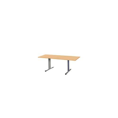 4250510839065 - Pure Besprechungstisch Planova Basic Rechteck T-Fuß B 1800 x T 800 x H 717 mm Buche weißaluminium RAL 9006