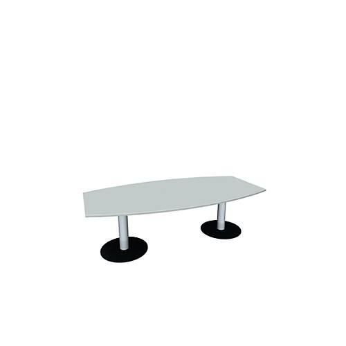 4038933420110 - Konferenztisch bis 8 Personen Boot Tellerfuß B 2400 x T 800 x H 720 mm lichtgrau weißaluminium