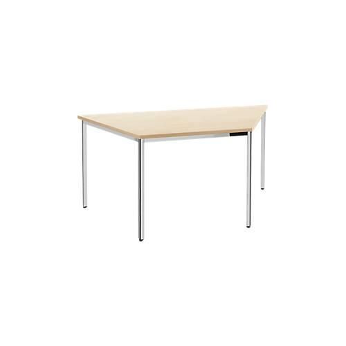 8697837509855 - Konferenztisch bis 6 Personen Trapez 4-Fuß Quadratrohr B 1600 x T 800 x H 720 mm Ahorn chromsilber