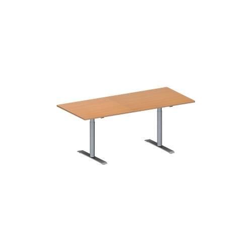 4251898814910 - Genius Konferenztisch MODENA FLEX Rechteck T-Fuß Rundrohr B 1800 x T 800 x H 650-850 mm Buche weißaluminium RAL 9006