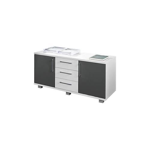 4250510807897 - Genius Sideboard 3 Schübe & 2 Türen Metallgriffe B 1200 x T 500 x H 720 mm weiß graphit