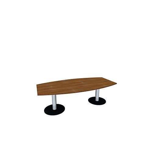 4038933420127 - Konferenztisch bis 8 Personen Boot Tellerfuß B 2400 x T 800 x H 720 mm Nussbaum weißaluminium