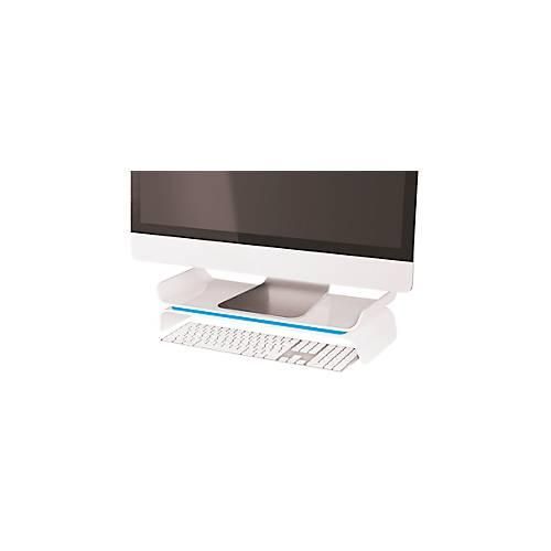 4002432120208 - Leitz® Ergo WOW Monitorständer ergonomisch für Monitore bis 27 ″ 2-stufig höhenverstellbar mit Stauraum für Tastatur B 209 x H 112 mm weiß blau