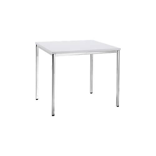 8697837509671 - Konferenztisch bis 4 Personen Quadrat 4-Fuß Quadratrohr B 800 x T 800 x H 720 mm weiß chromsilber 8697837509671 - Konferenztisch bis 4 Personen Quadrat 4-Fuß Quadratrohr B 800 x T 800 x H 720 mm weiß chromsilber