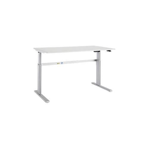 4251898810691 - Select Schreibtisch Moxxo IQ elektrisch höhenverstellbar Rechteck C-Fuß B 1600 x T 800 x H 725-1185 mm lichtgrau weißaluminium