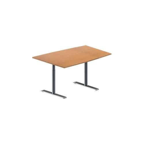 4251898815061 - Genius Konferenztisch MODENA FLEX Tonne T-Fuß Rundrohr B 1400 x T 1000 x H 650-850 mm Buche weißaluminium RAL 9006