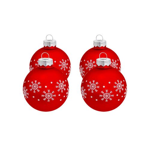 4058896282167 - Weihnachtskugeln Schneeflocke aus Glas rot 6 cm Ø 4 Stück