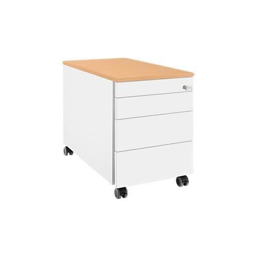4250510831564 - Genius Rollcontainer 1233 3 Schubladen Utensilienauszug B 435 x T 765 x H 567 mm weiß Buche-Dekor